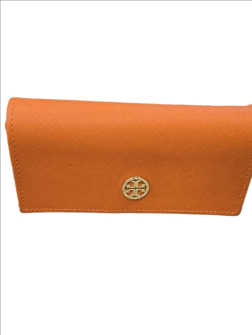 Tory Burch Orange Saffiano Continental EYE GLASS Case with Gold Logo